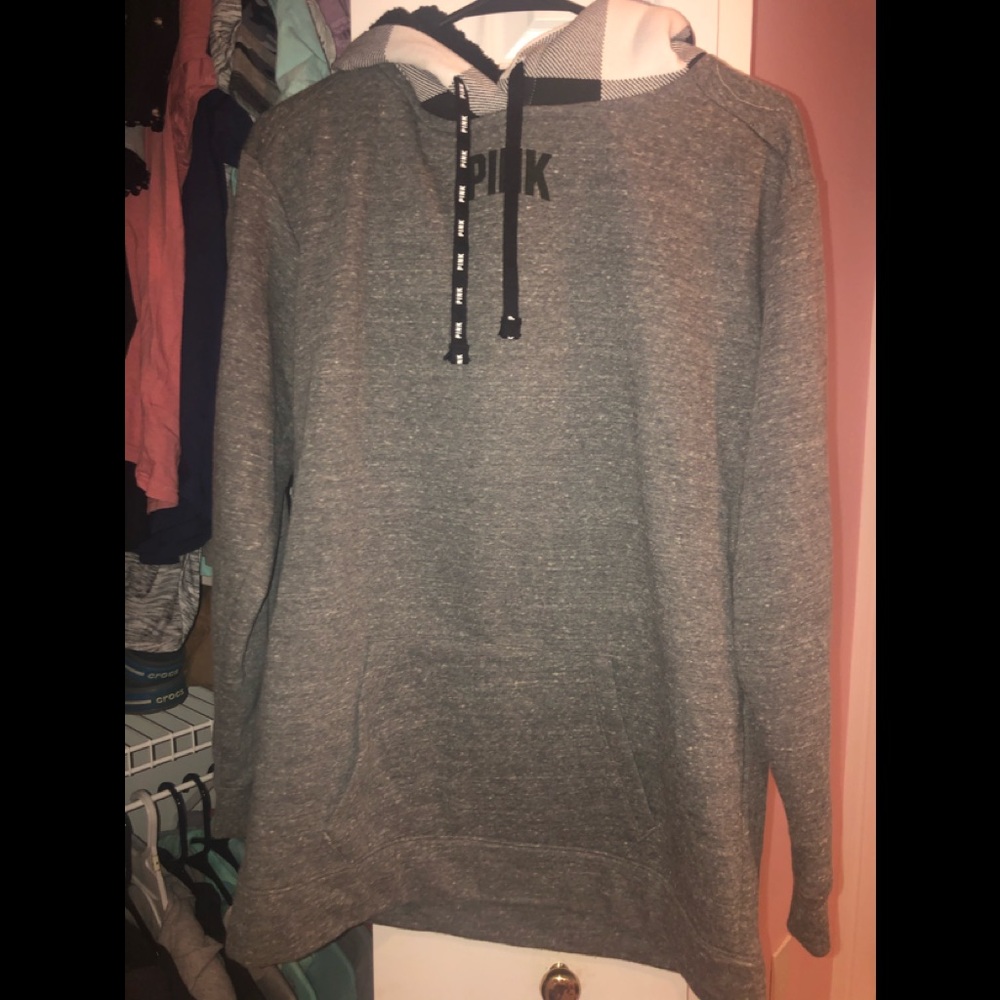 Pink Gray Sherpa Hood Sweatshirt